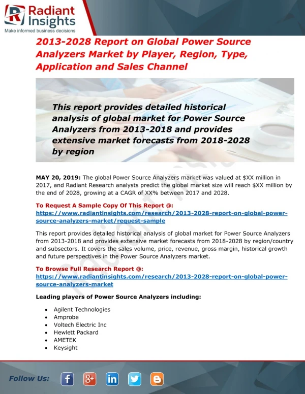 Global Power Source Analyzers Market worldwide in 2018 and 2028