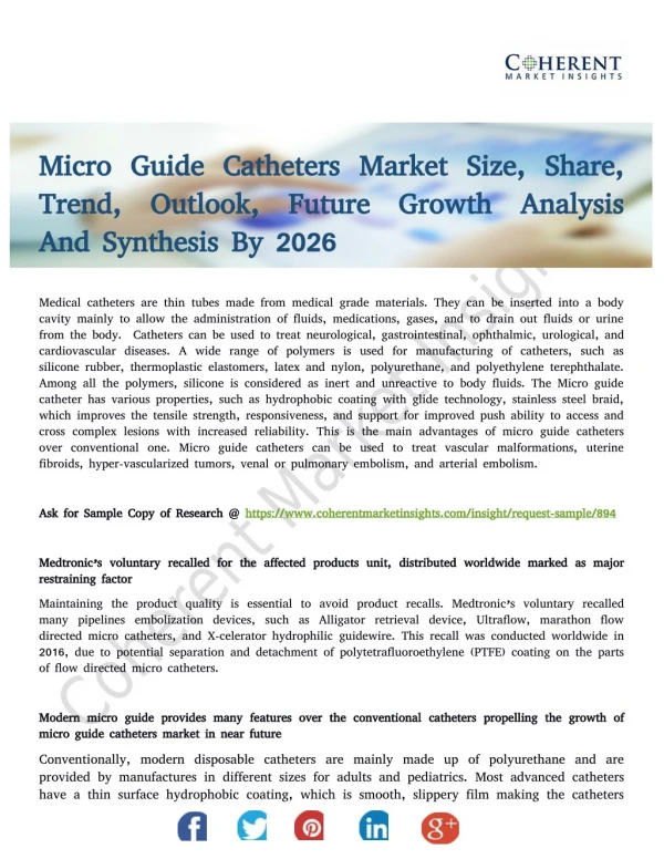 Micro Guide Catheters Market Opportunities and Forecast to 2026