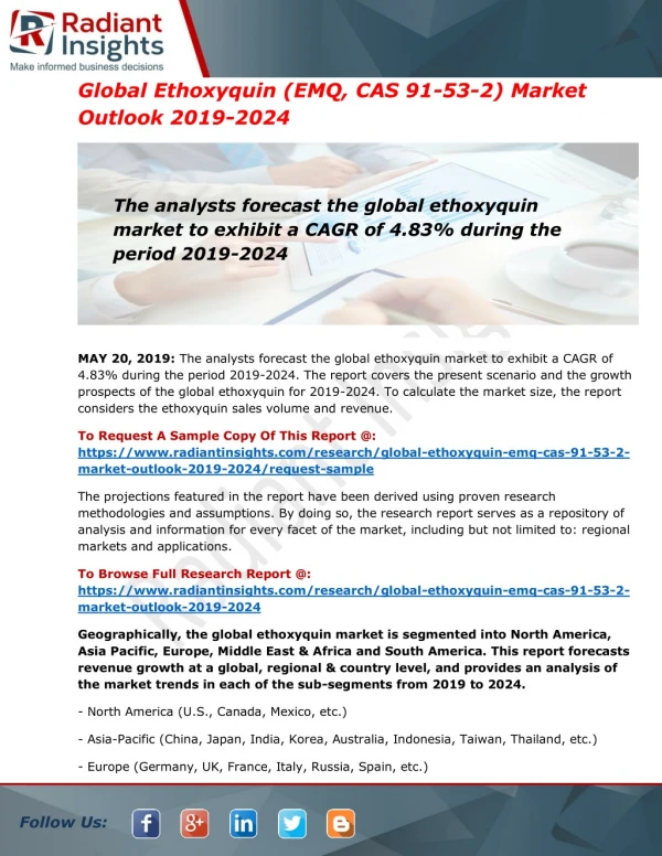 Global Ethoxyquin Market 2019 by Manufacturers, Regions, Type and Application, Forecast to 2024