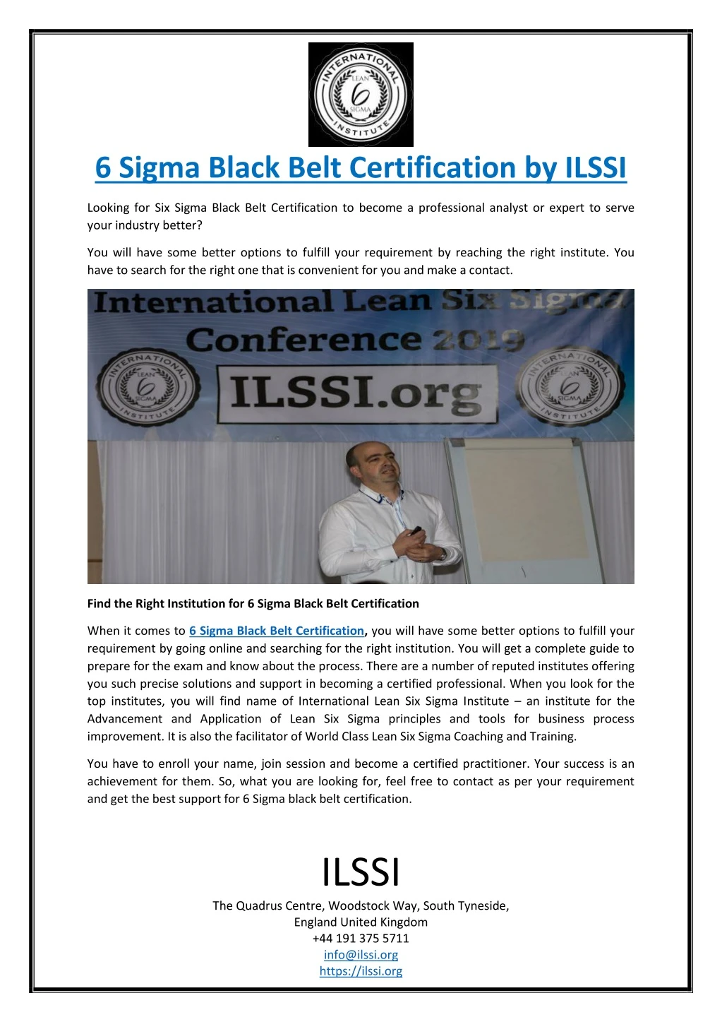 6 sigma black belt certification by ilssi