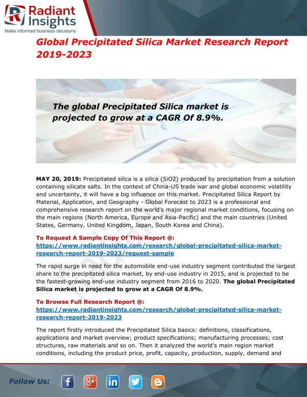 Precipitated Silica Market Rising Demand, Growth, Trend & Insights for Next 5 Years