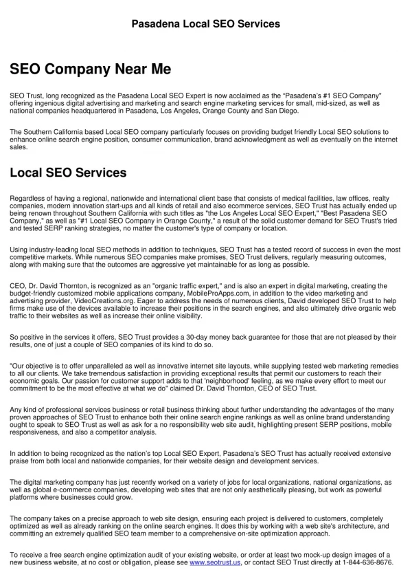 Pasadena Local SEO Services