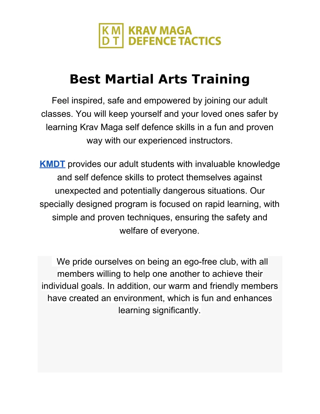 best martial arts training
