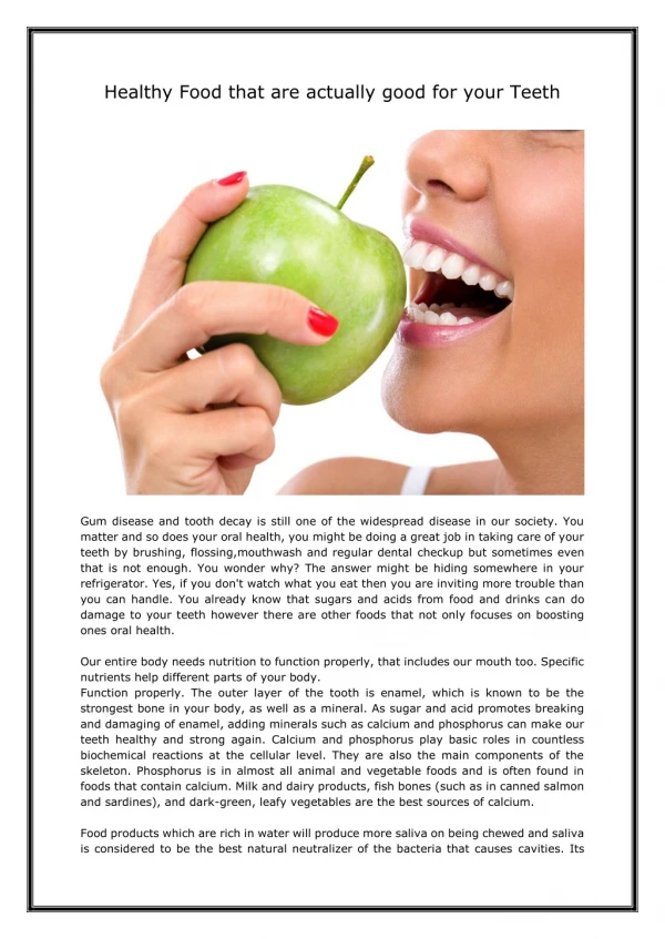 Healthy Food that are Actually Good for your Teeth - Elite Dental Care Tracy