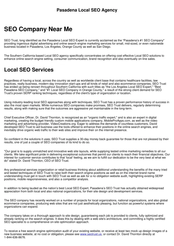 pasadena local seo agency
