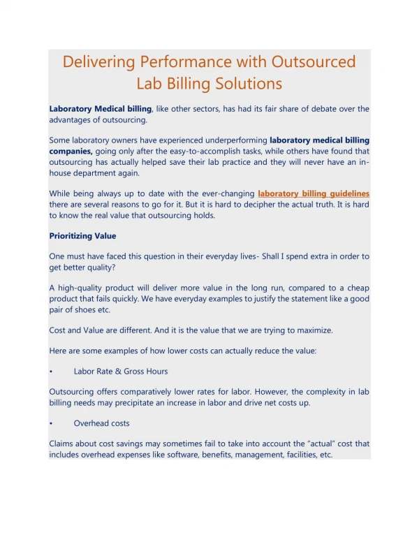 Delivering Performance with Outsourced Lab Billing Solutions