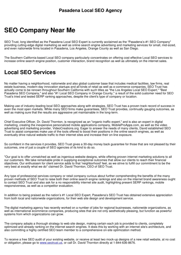 pasadena local seo agency