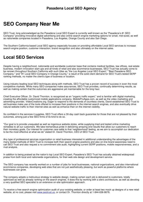 Pasadena Local SEO Services