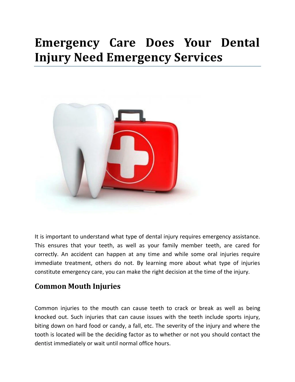 emergency care does your dental injury need