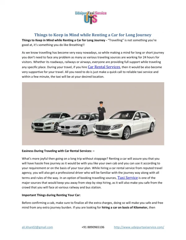 Things to Keep in Mind while Renting a Car for Long Journey