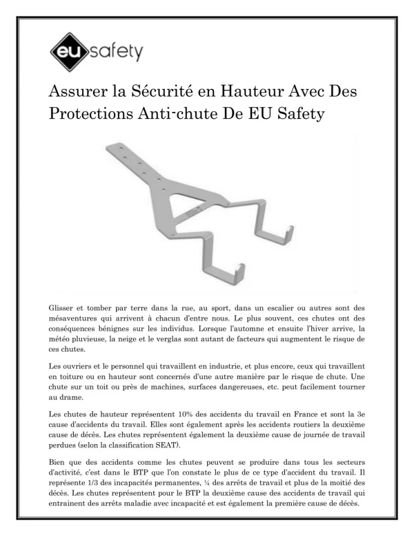 Assurer la Sécurité en Hauteur Avec Des Protections Anti-chute De EU Safety