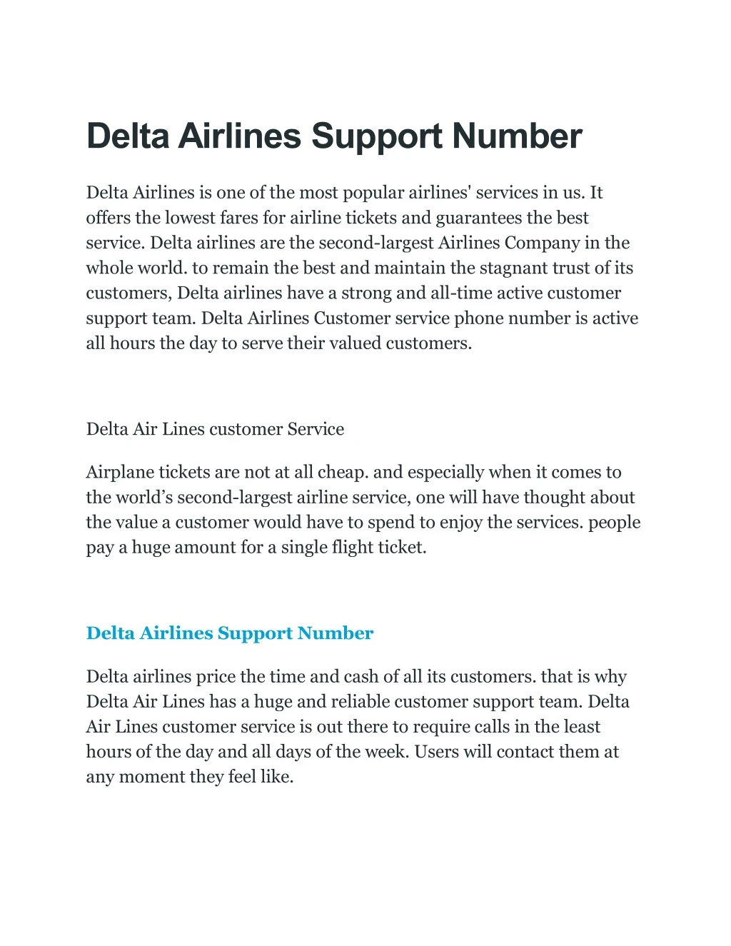 delta airlines support number