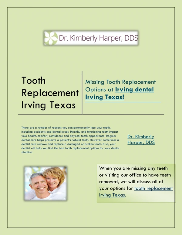 Missing Tooth Replacement Options at Irving dental Irving Texas!