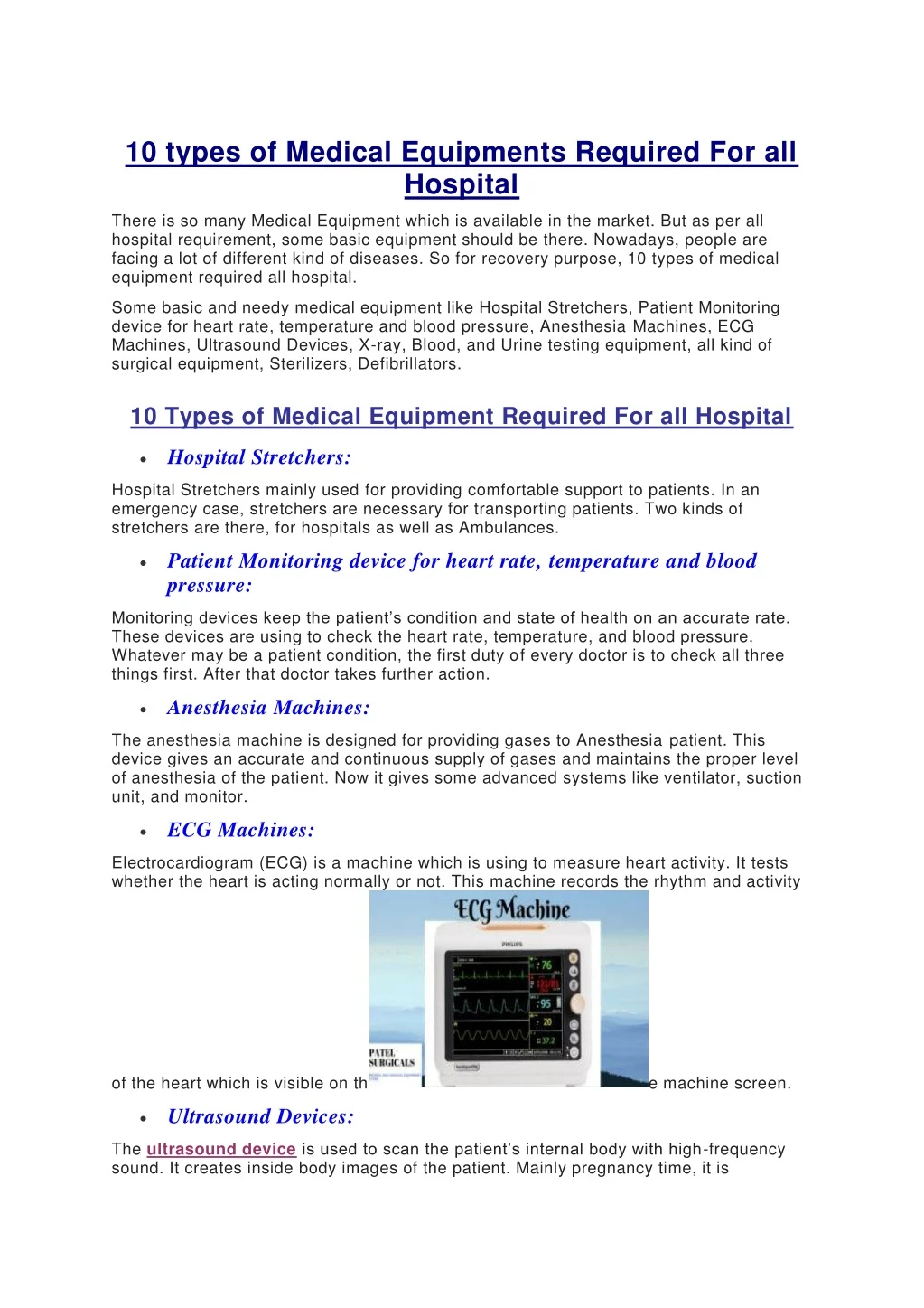 10 types of medical equipments required