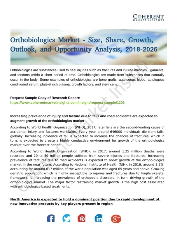 Orthobiologics market report for 2018 explored in latest research