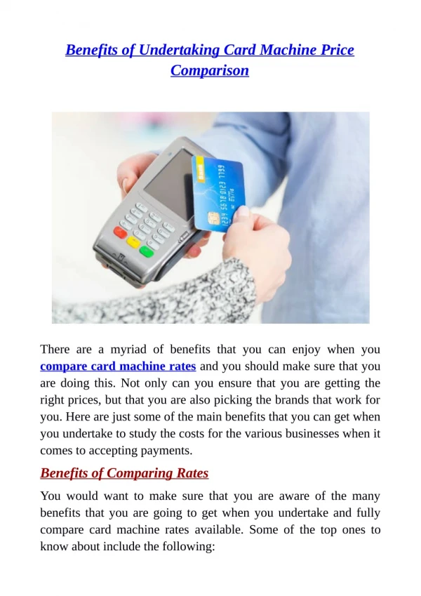 Benefits of Undertaking Card Machine Price Comparison