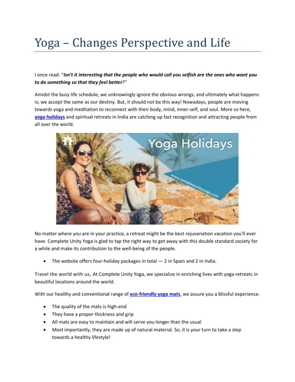 Yoga – Changes Perspective and Life