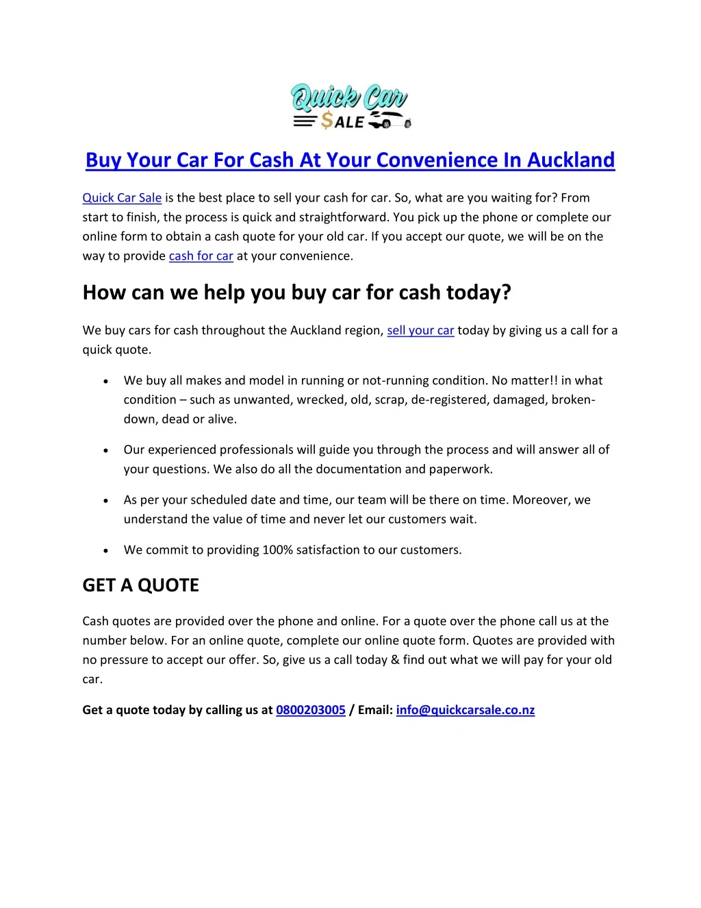 buy your car for cash at your convenience