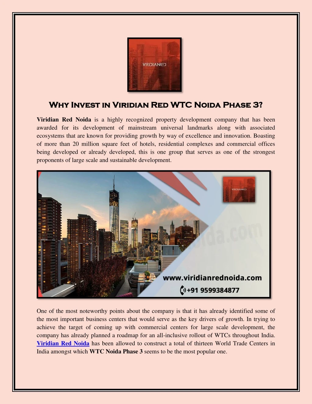 why invest in viridian red wtc noida phase