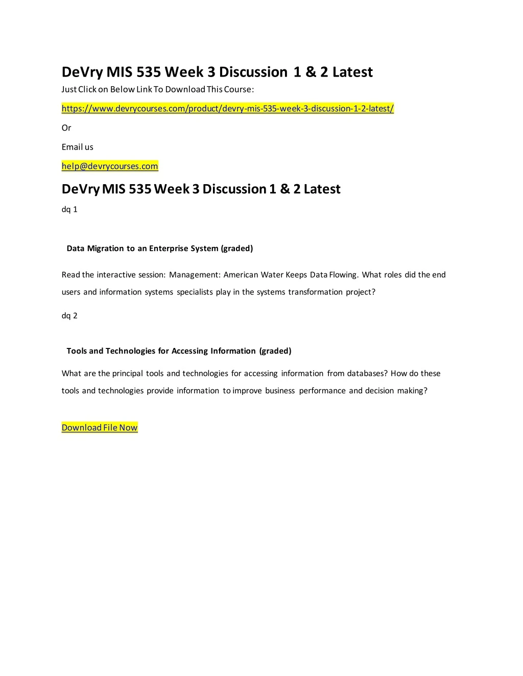 devry mis 535 week 3 discussion 1 2 latest just