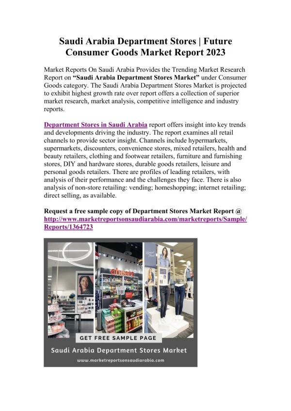 Saudi Arabia Department Stores | Future Consumer Goods Market Report 2023