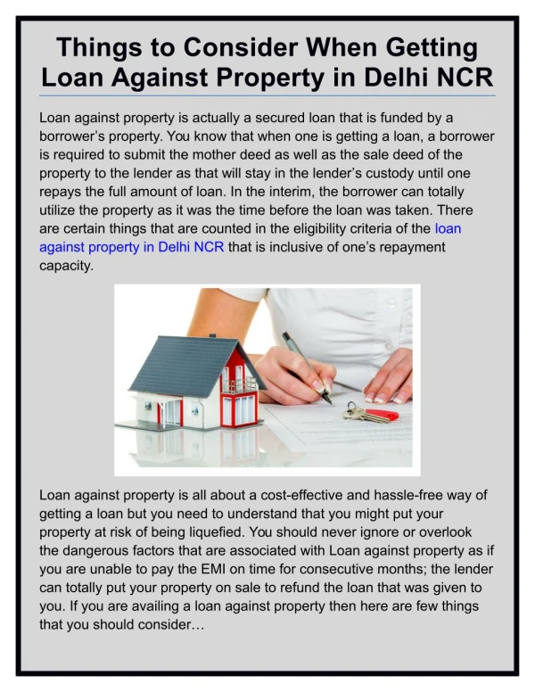 Loan Against Property in Delhi NCR-Loan On Phone