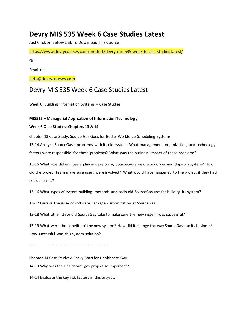 devry mis 535 week 6 case studies latest just