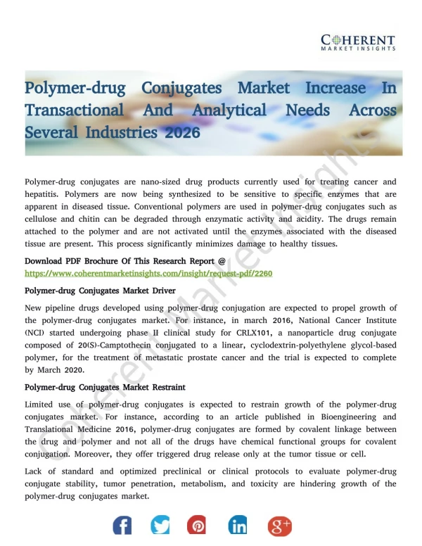 Polymer-drug Conjugates Market Increase In Transactional And Analytical Needs Across Several Industries 2026