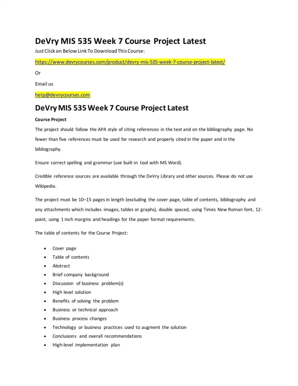 devry mis 535 week 7 course project latest just