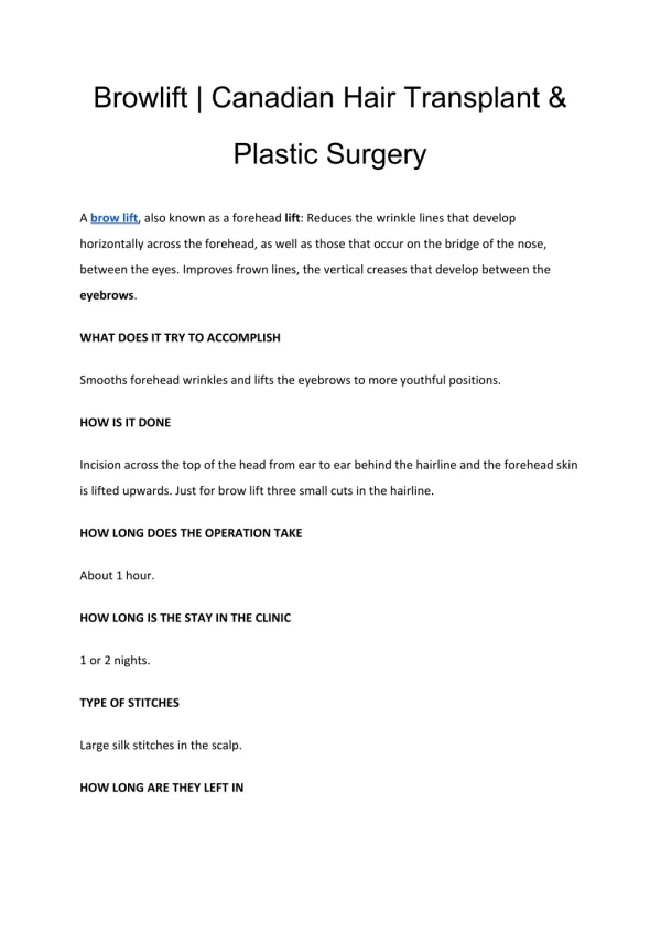 Browlift | Canadian Hair transplant and Plastics Surgery