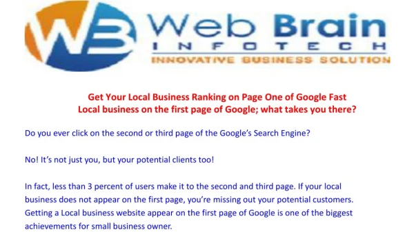 Get Your Local Business Ranking on Page One of Google Fast