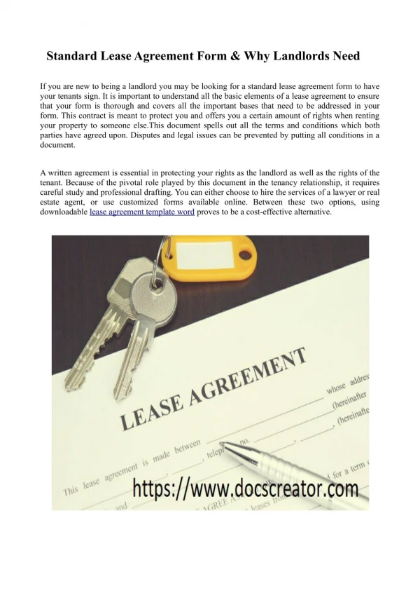 Standard Lease Agreement Form & Why Landlords Need
