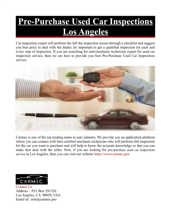 Pre-Purchase Used Car Inspections Los Angeles