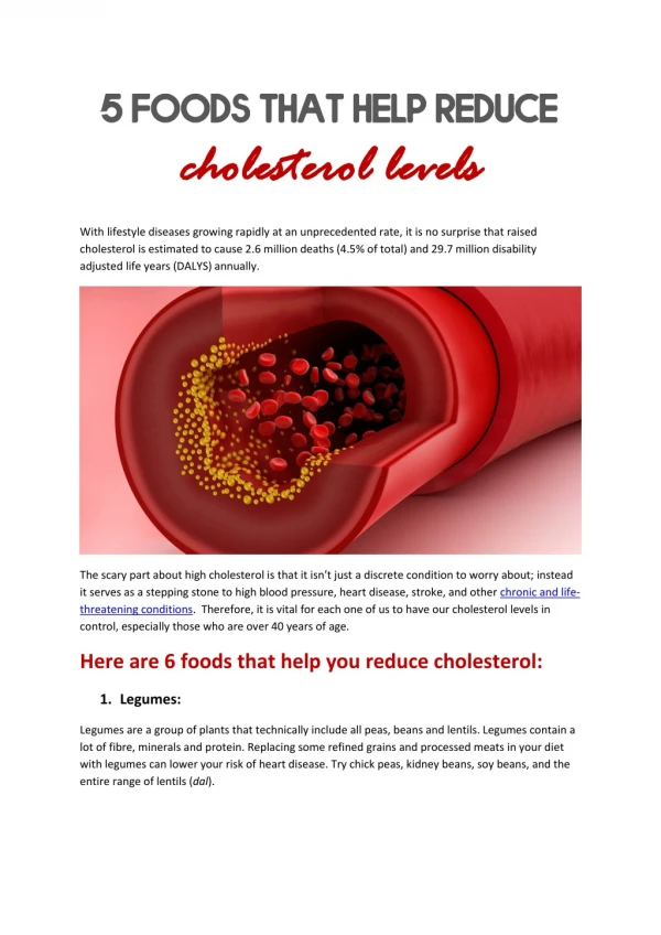 5 foods that help reduce cholesterol levels