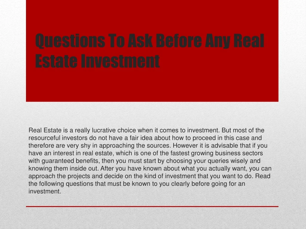 questions to ask before any real estate investment