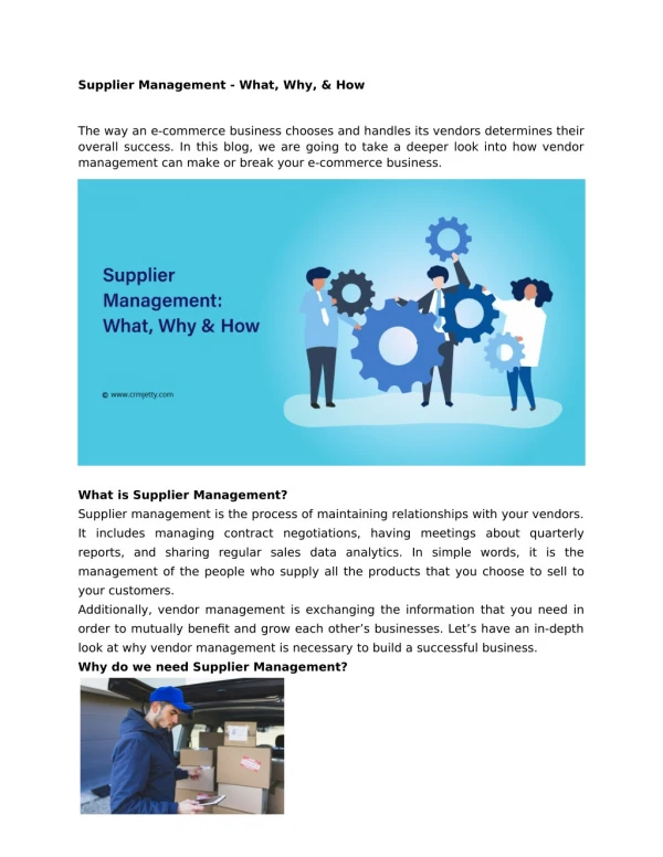 Supplier Management - What, Why, & How