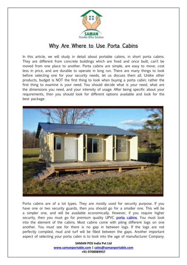 Why Are Where to Use Porta Cabins
