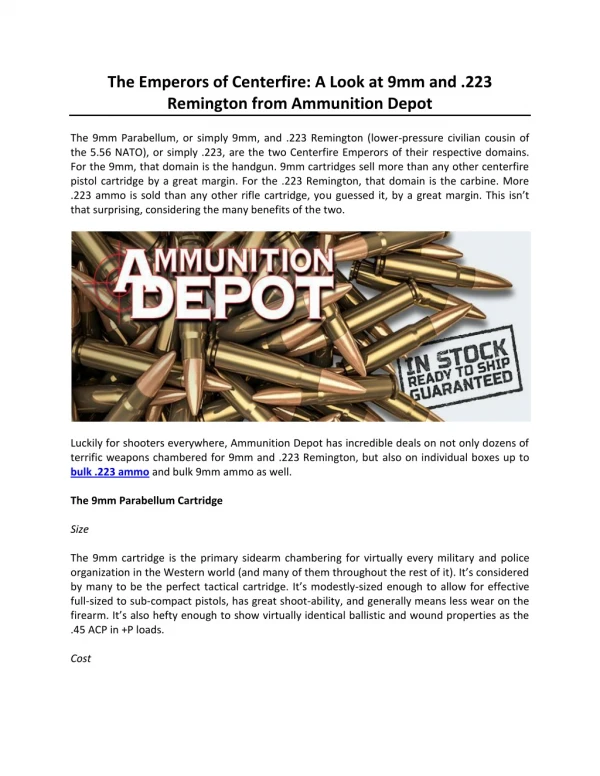 The Emperors of Centerfire: A Look at 9mm and .223 Remington from Ammunition Depot