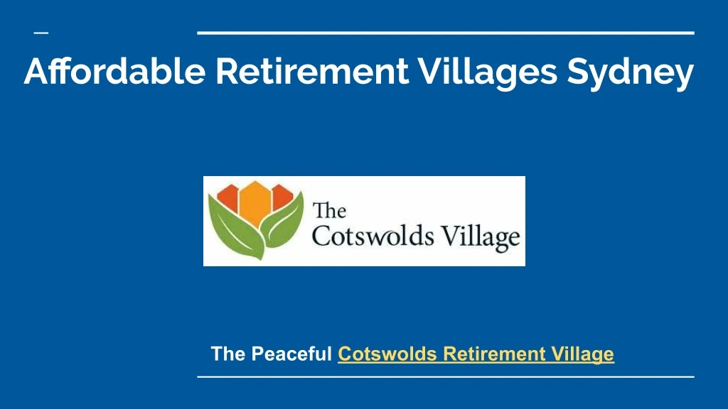 affordable retirement villages sydney