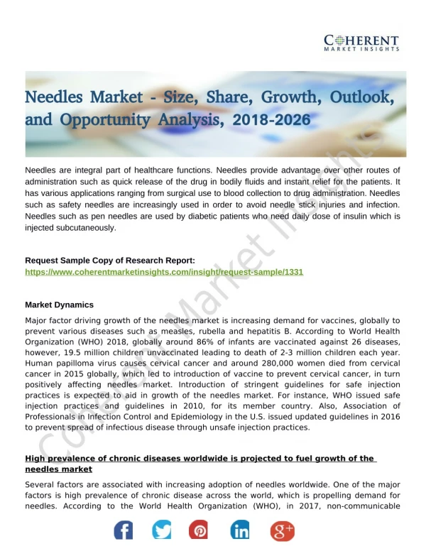 Needles Market Best Productivity Supply Chain Relationship, Development by 2026