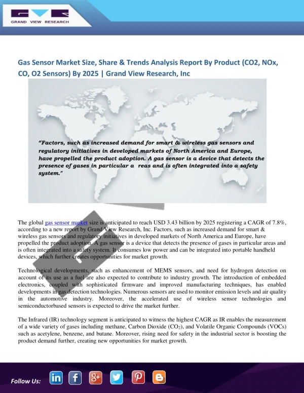 Gas Sensor Market Is Going to Hit USD 3.43 Billion By 2025
