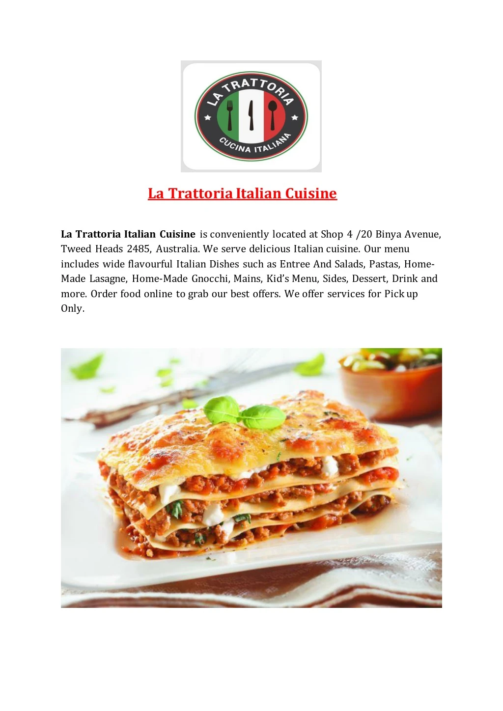la trattoria italian cuisine