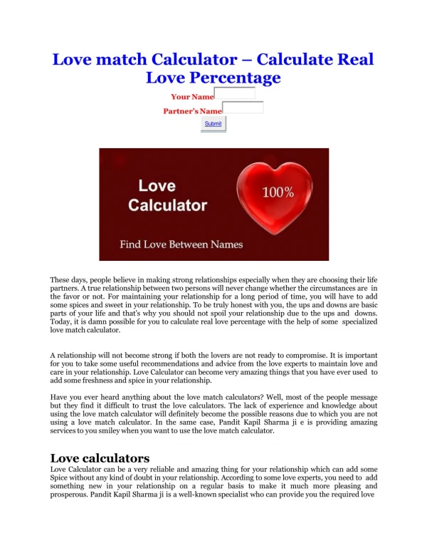 Love match Calculator - Calculate Real Love Percentage - Astrology Support