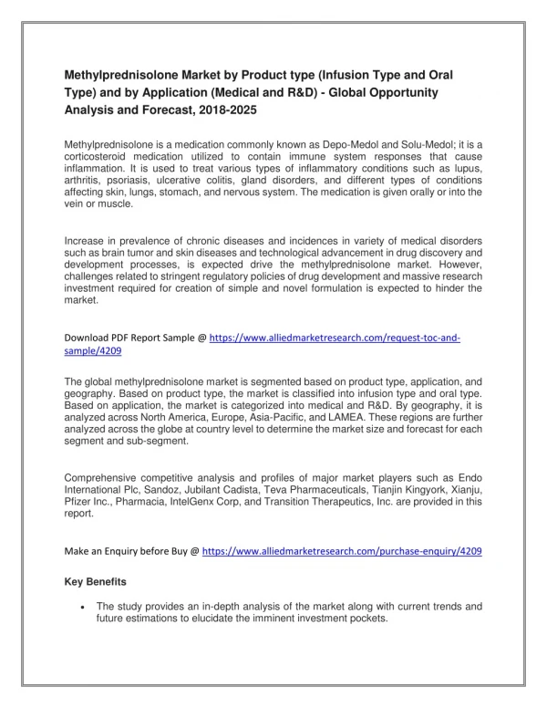 Methylprednisolone Market - Global Opportunity Analysis and Forecast, 2018-2025