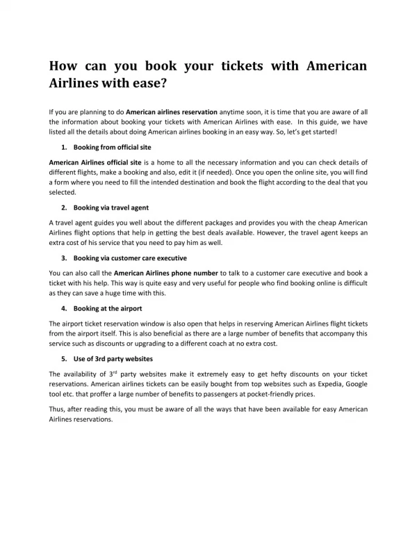How Can You Book Your Tickets with American Airlines with Ease?
