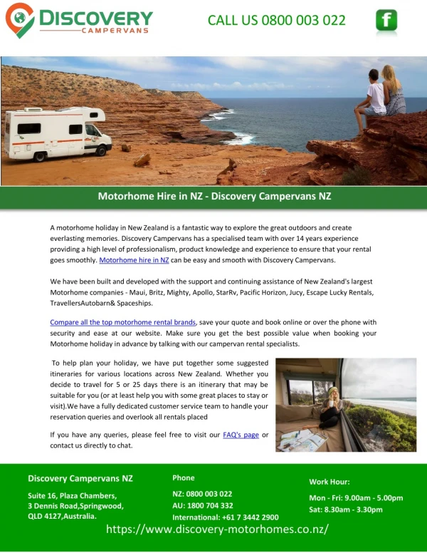Motorhome Hire in NZ - Discovery Campervans NZ