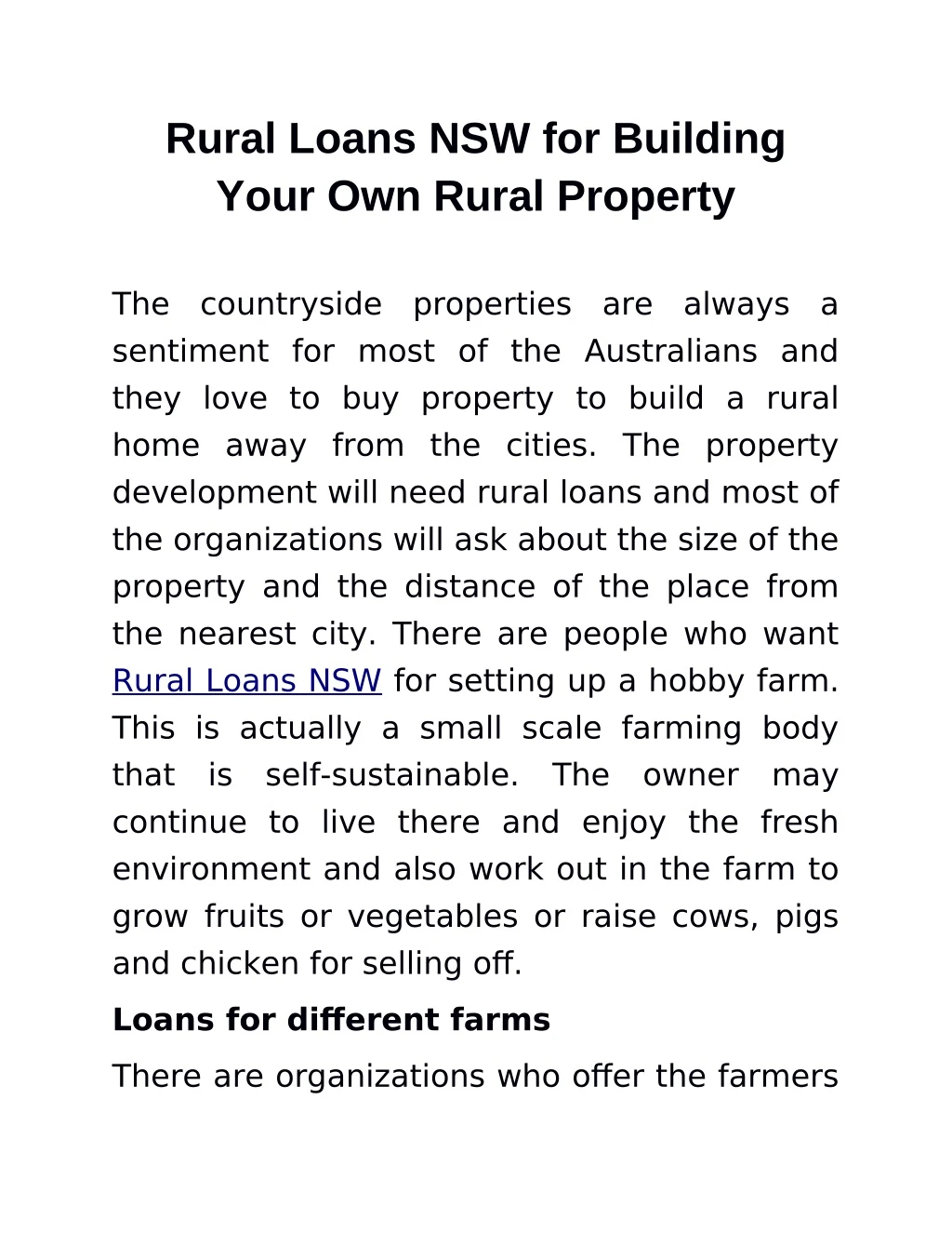 rural loans nsw for building your own rural