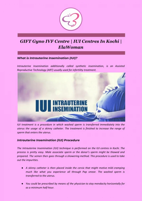 GIFT Gyno IVF Centre | IUI Centres In Kochi | ElaWoman