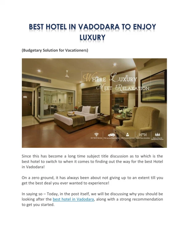 Best Hotel In Vadodara To Enjoy Luxury