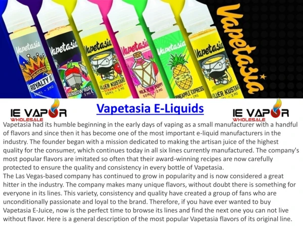 Vapetasia E-Liquids | Wholesale Vape Liquid Supply US